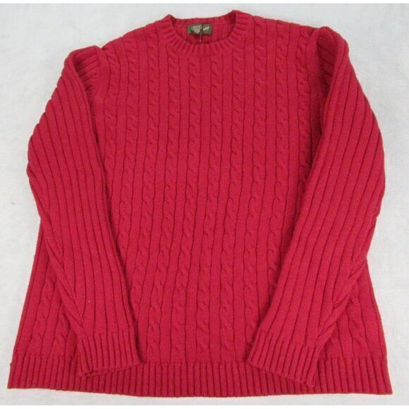 Vintage Eddie Bauer Sweater Mens XL Tall Red Cable Knit Lambs Wool Blend Long Sl - Picture 1 of 10